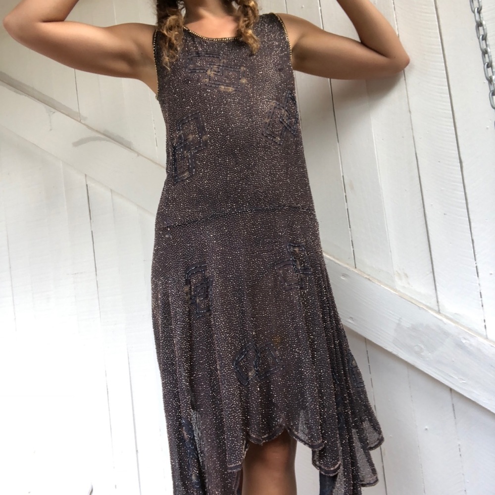 Vintage 1930s gown mauve&multicolored beadwork